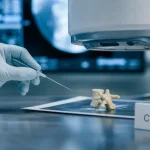 Cimentoplastie : aiguille sous fluoroscopie, stabilisation des vertèbres