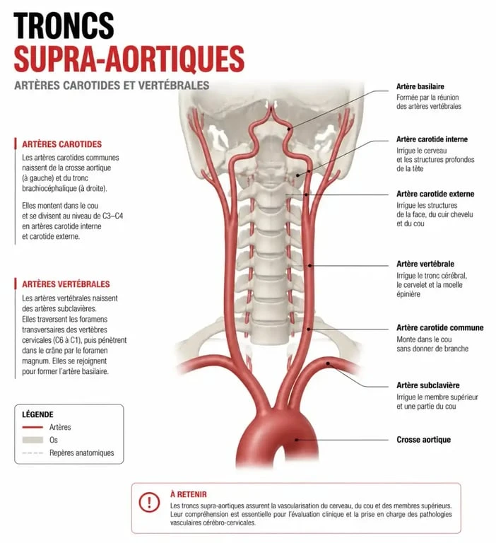 Schéma anatomique des troncs supra-aortiques pour un écho-doppler TSA
