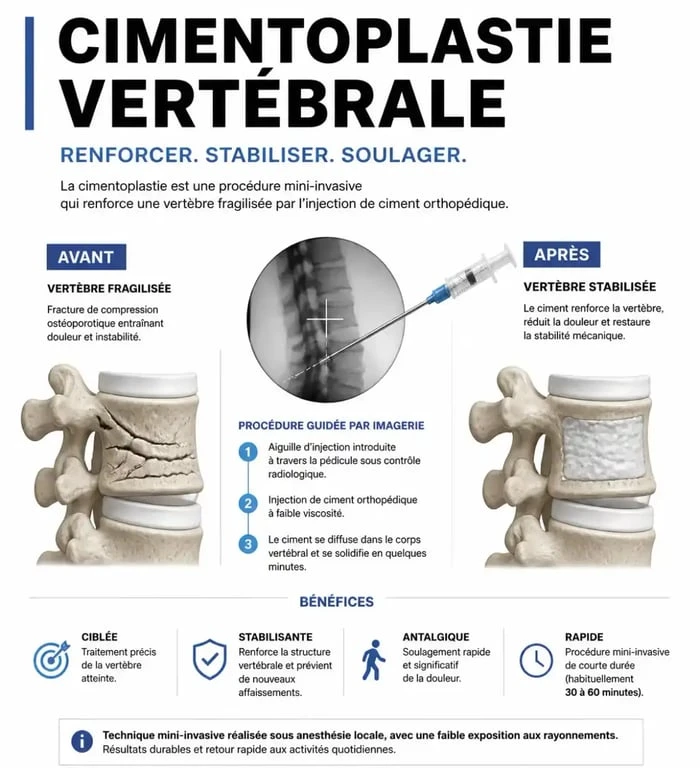 Cimentoplastie schéma d’une vertèbre stabilisée par injection de ciment