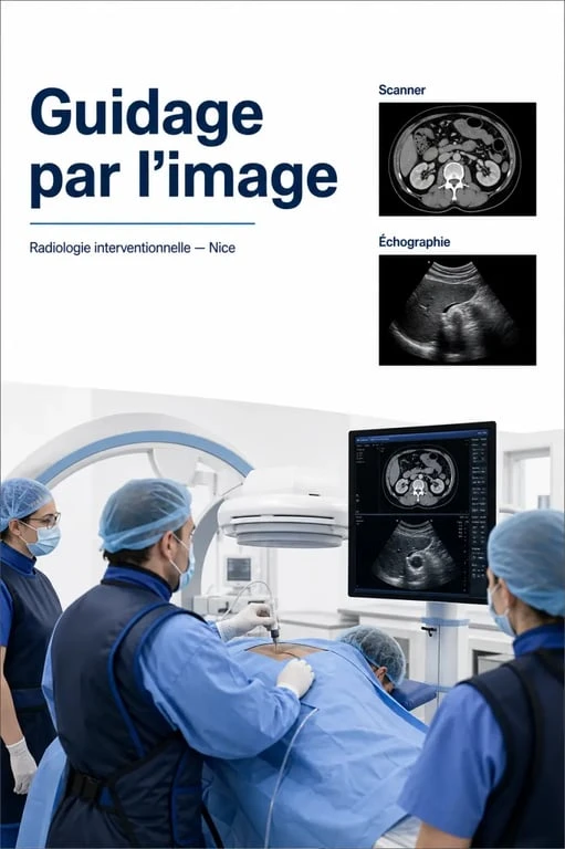 Radiologie interventionnelle Nice dans une salle d’imagerie médicale avec guidage scanner et équipe soignante
