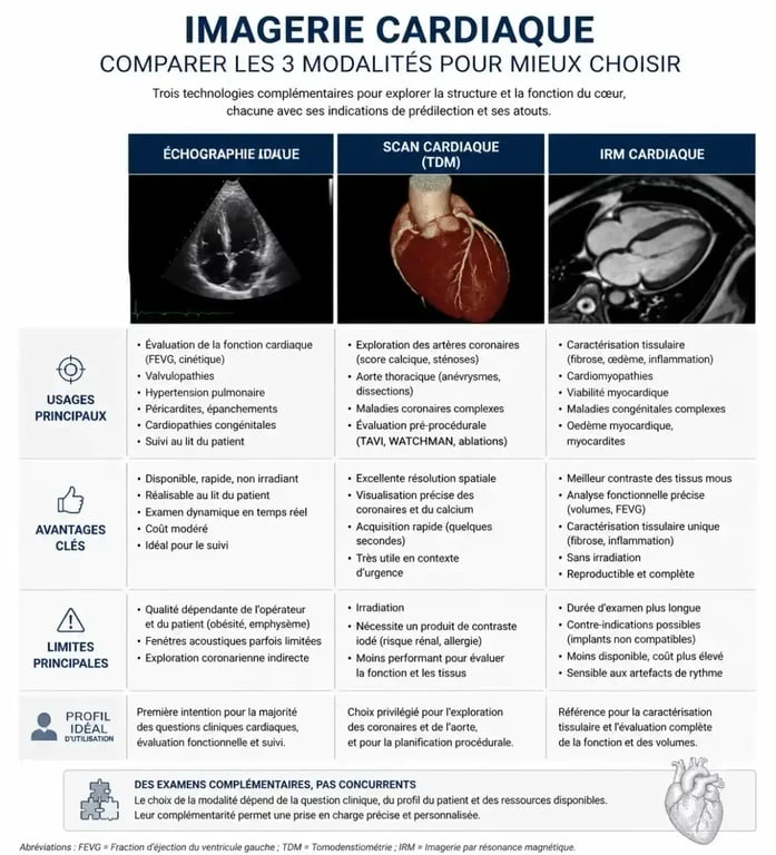 Comparatif des techniques d'imagerie cardiaque : échographie, scanner et IRM cardiaque