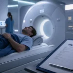 IRM corps entier en centre d’imagerie, patient sur table, détection tumeurs et métastases sans radiations