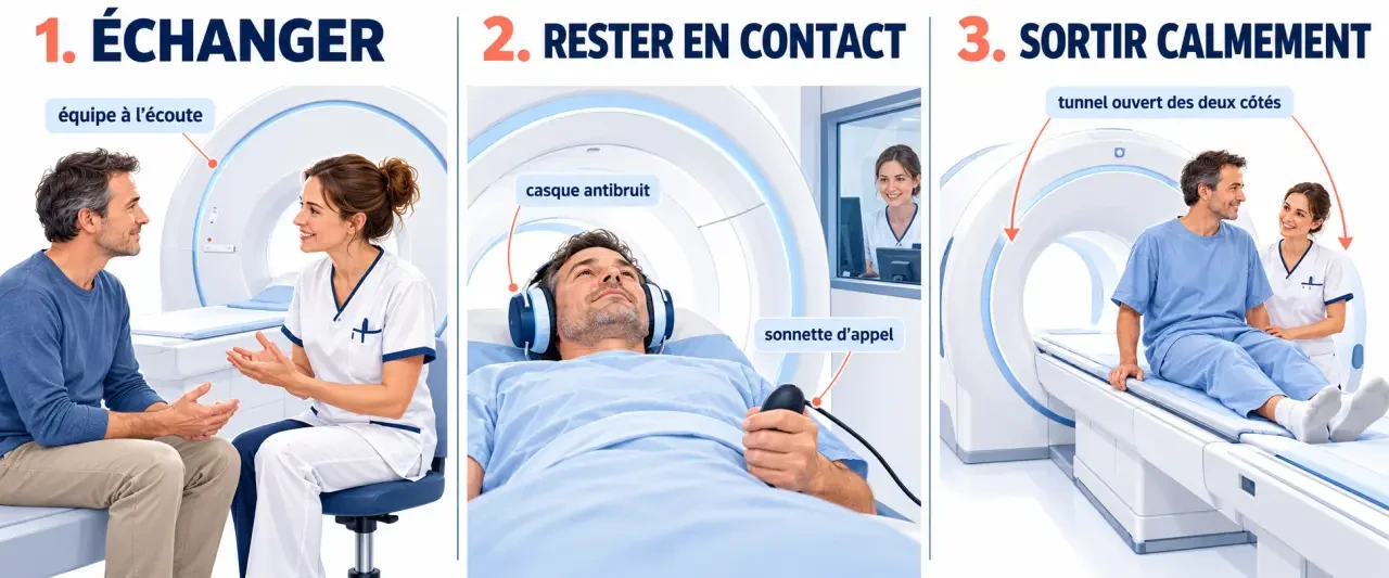 Déroulement d’une IRM malgré la claustrophobie avec échange, communication et sortie du tunnel